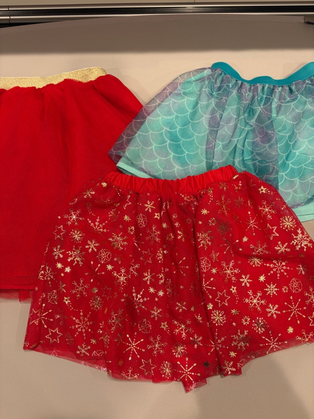 Set of three little girls play skirts. Disney princess snowflake small medium.